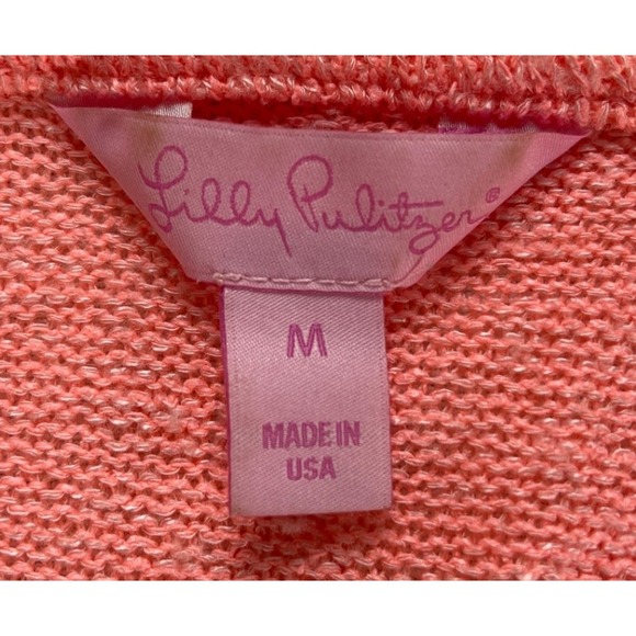Lilly Pulitzer Womens Cardigan Size M Coral Pink Open Front Knit Long Sleeve - Picture 3 of 8